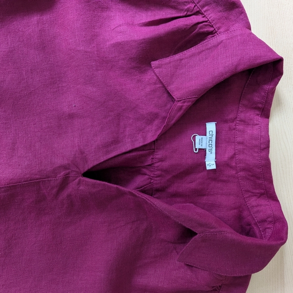 Chico's Magenta Pink Ruffle Sleeve Linen Roll Midi Dress - Picture 7 of 15